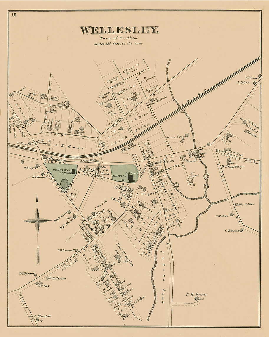 Wellesley Massachusetts 1876 Map Replica Or Genuine Original