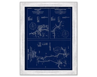 Westport, Narragansett Pier, & Sakonnet river - Blue Print - Nautical Chart by George W. Eldridge 1901
