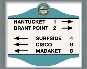NANTUCKET DIRECTIONAL SIGN on Fine Art Paper showing the mileage and direction to Nantucket Center, Brant Point, Surfside, Cisco and Madaket