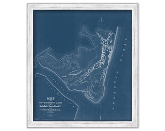 MORRIS ISLAND LIGHTHOUSE, Charleston Harbor, South Carolina 1876 Blueprint Nautical Chart showing location of the Lighthouse