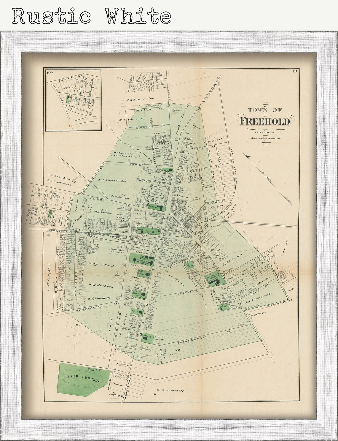 Town of FREEHOLD New Jersey 1873 Map Replica or Genuine Etsy