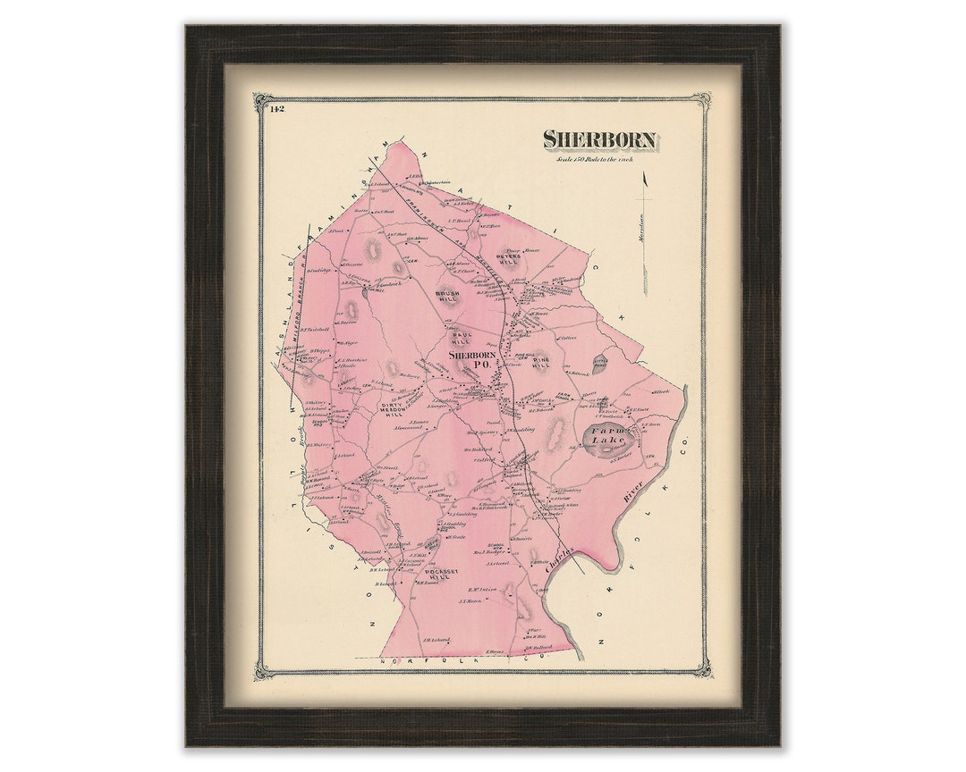 SHERBORN, Massachusetts 1875 Map Replica or Genuine ORIGINAL Etsy