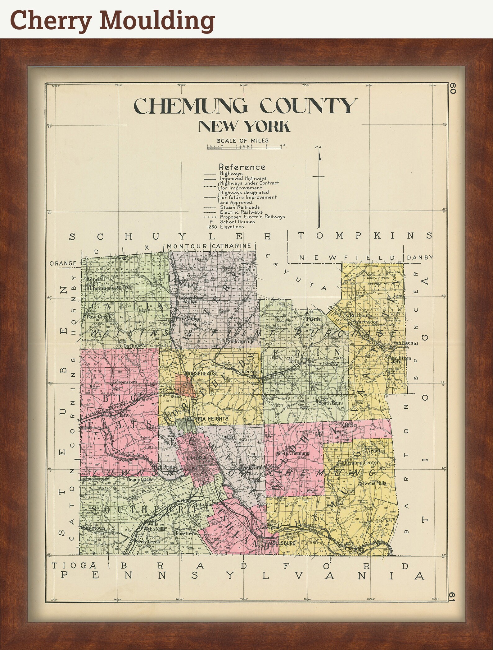 CHEMUNG County New York 1912 Map Replica or GENUINE ORIGINAL Etsy