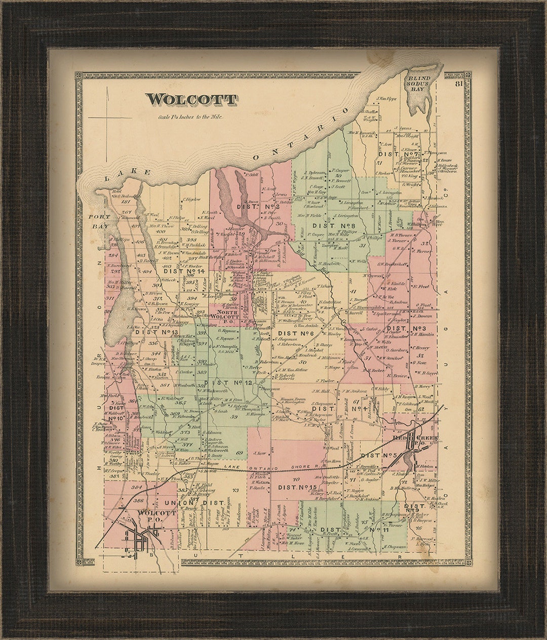 Town of WOLCOTT New York 1874 Map Replica and GENUINE Etsy