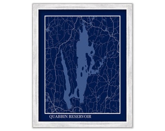 QUABBIN RESERVOIR, Massachusetts - Contemporary Map Poster Blueprint