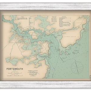 PORTSMOUTH HARBOR, New Hampshire - 1909 Nautical Chart by George W. Eldridge - Colored Version