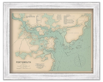PORTSMOUTH HARBOR, New Hampshire - 1909 Nautical Chart by George W. Eldridge - Colored Version