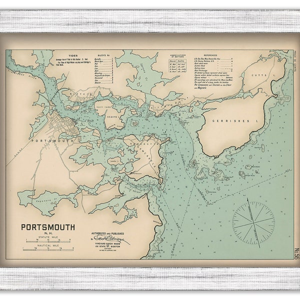 PORTSMOUTH HARBOR, New Hampshire - 1909 Nautical Chart by George W. Eldridge - Colored Version