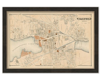 Village of WAKEFIELD, Massachusetts 1875 Map - Replica or Genuine ORIGINAL
