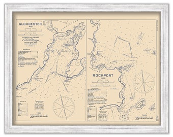 GLOUCESTER and ROCKPORT HARBORS, Massachusetts - 1909 Nautical Chart by Geo. Eldridge