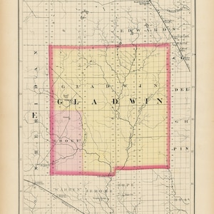 GLADWIN COUNTY, Michigan 1873 Map - Replica or Genuine Original - Etsy
