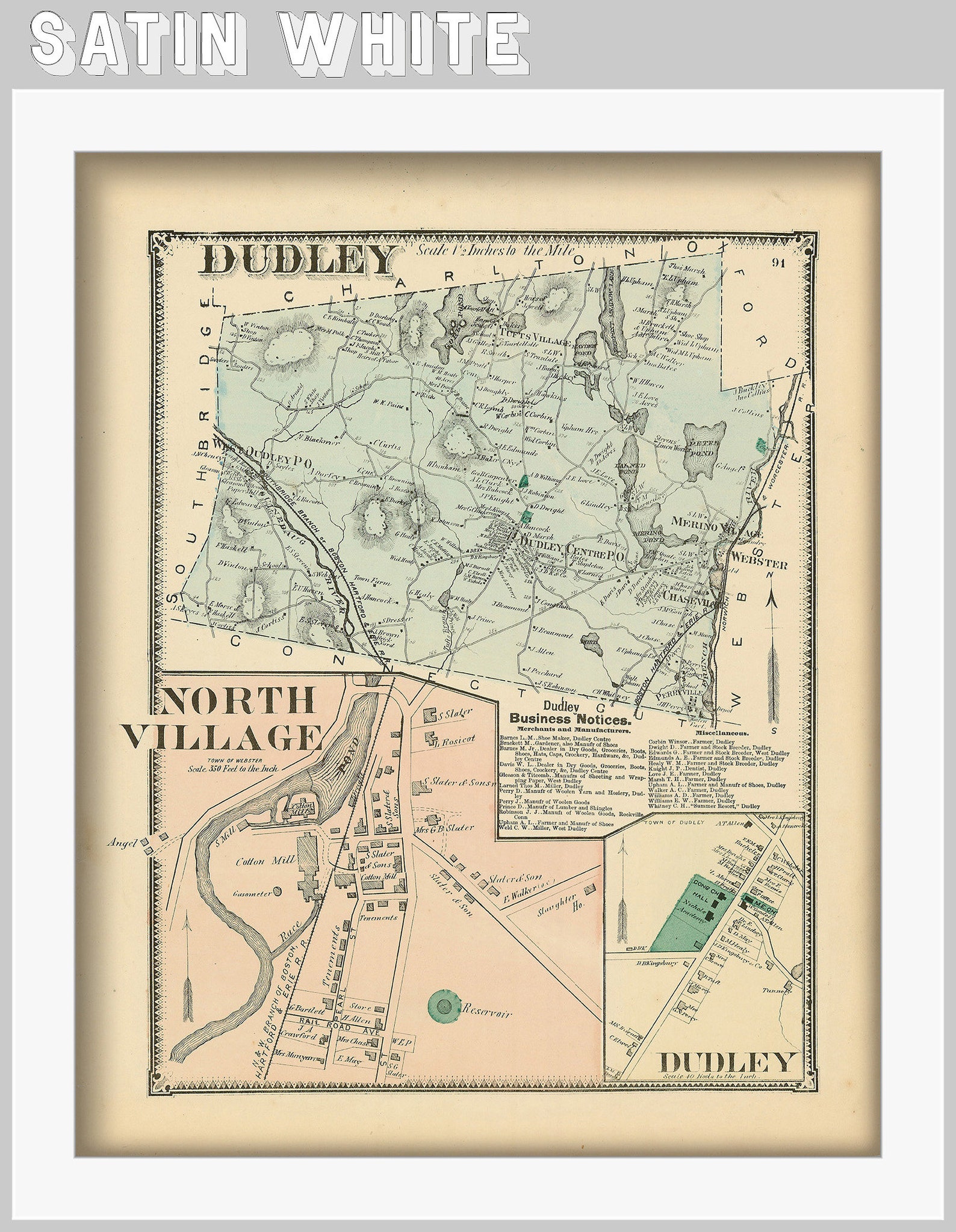Town of DUDLEY Massachusetts 1870 Map Etsy