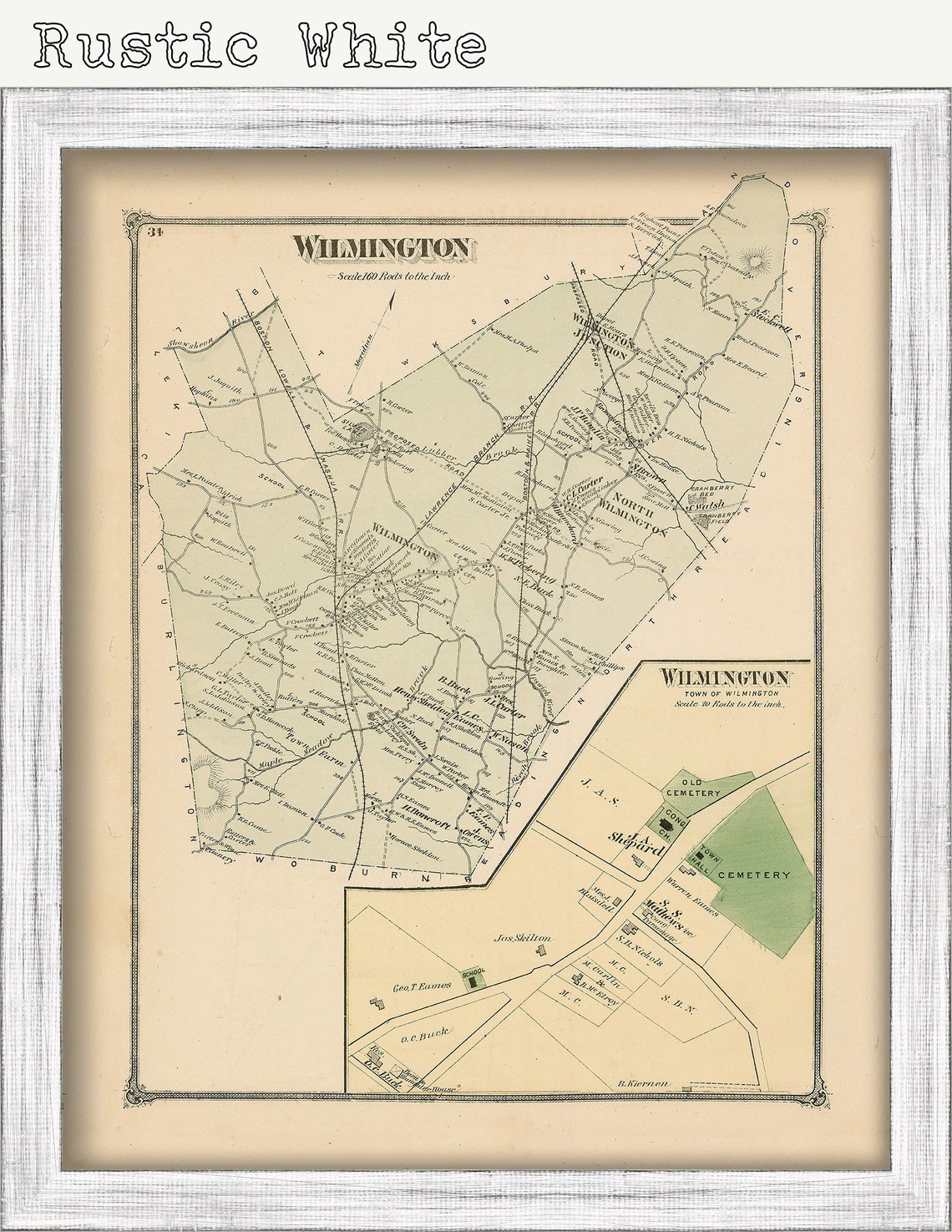 Town of WILMINGTON Massachusetts 1875 Map Etsy