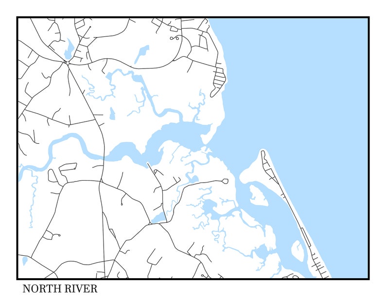 NORTH RIVER, Massachusetts Minimalist Map on Blue Etsy — free download