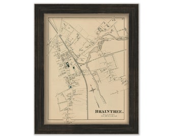 Village of BRAINTREE, Massachusetts 1876 Map - Replica or GENUINE ORIGINALI