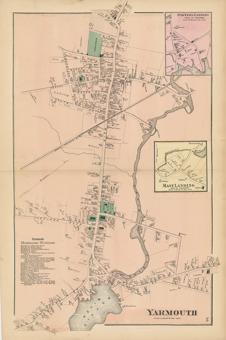 YARMOUTH Maine 1871 Map Replica or Genuine Original Etsy