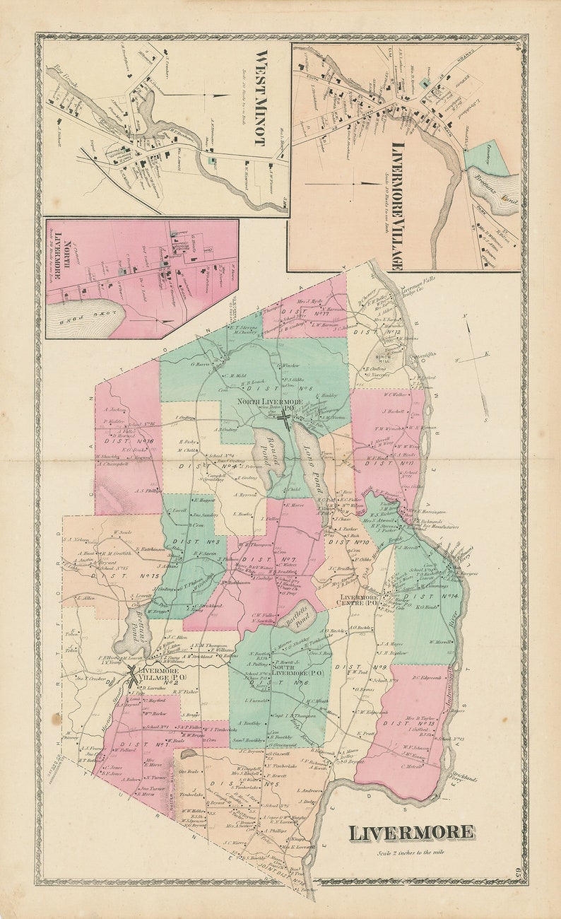 LIVERMORE Androscoggin County Maine 1873 Map Replica or Etsy