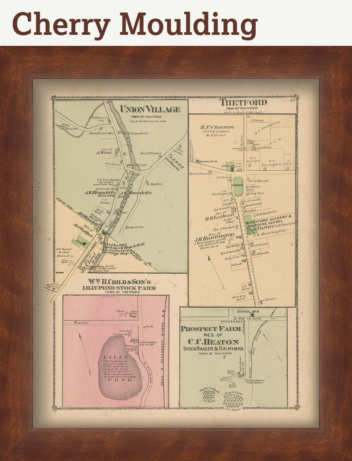 Villages of THETFORD Vermont 1877 Map Replica or Genuine Etsy