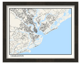 CHARLESTON, South Carolina  -  Minimalist Map on Blue
