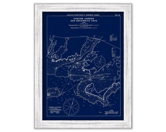 Cos Cob Harbor & Greenwich Cove, Connecticut - Blue Print - Nautical Chart by George W. Eldridge 1901