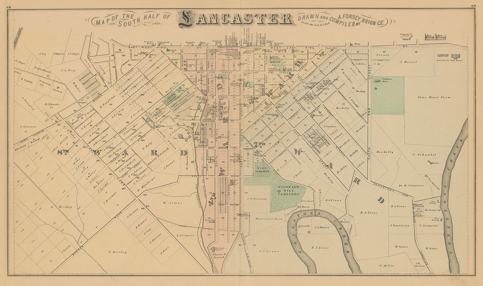 LANCASTER Pennsylvania 1875 Map Replica or GENUINE ORIGINAL | Etsy