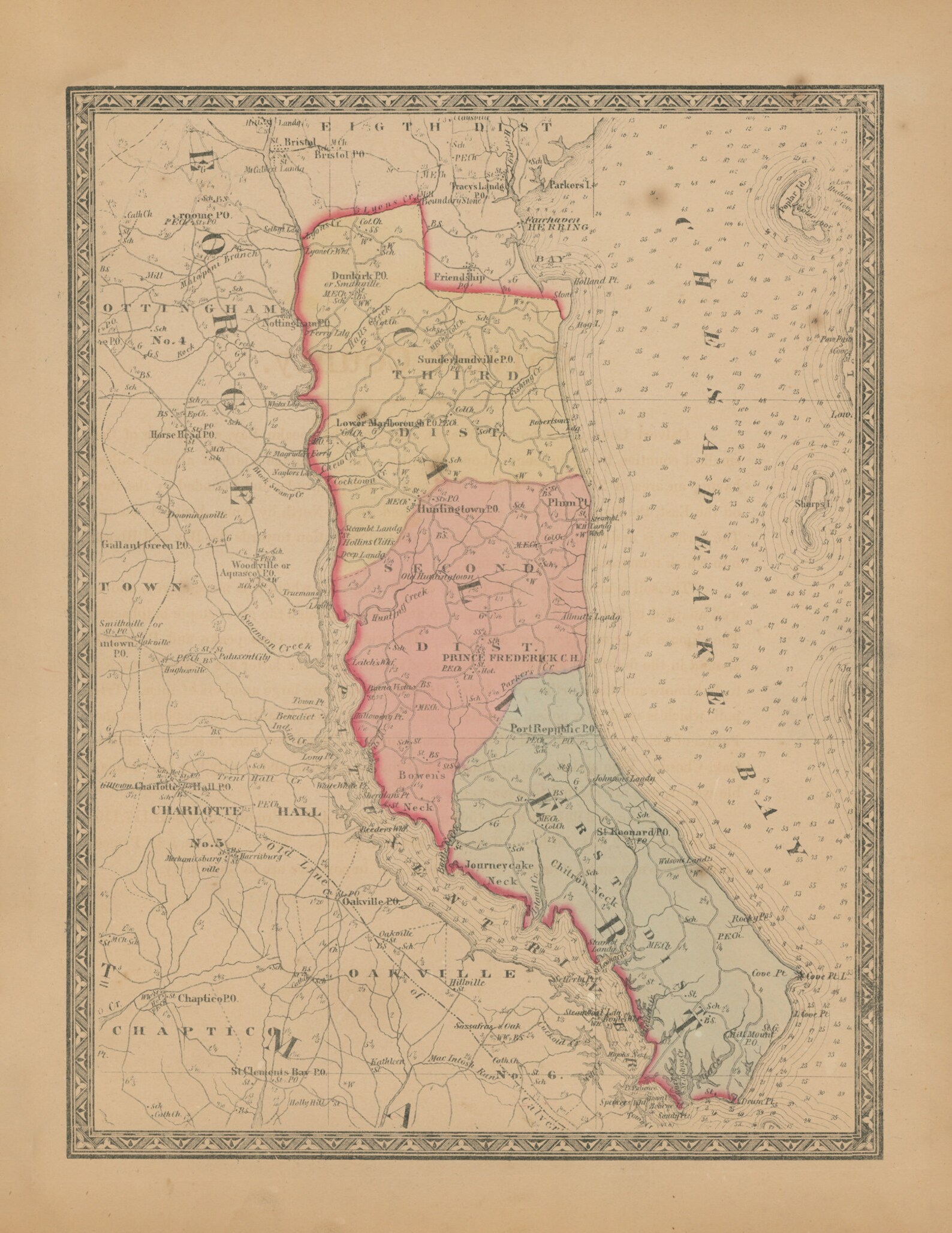 CALVERT COUNTY MARYLAND 1866 Map Replica or Genuine Original Etsy