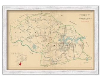 SHERBORN and NATICK, Massachusetts 1908 Map - Replica or GENUINE Original