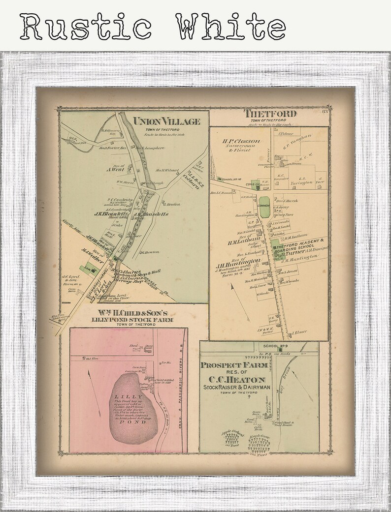 Villages of THETFORD Vermont 1877 Map Replica or Genuine Etsy
