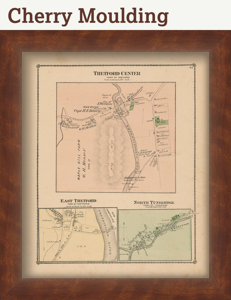 Villages of THETFORD and TUNBRIDGE Vermont 1877 Map Replica Etsy