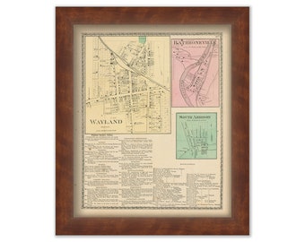 Villages of WAYLAND, BATHBONEVLLE and ADDISON, New York 1873 Map, Replica or Genuine Original