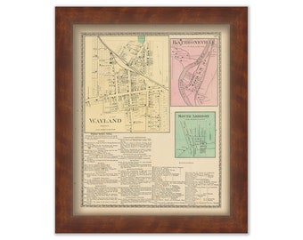 Villages of WAYLAND, BATHBONEVLLE and ADDISON, New York 1873 Map, Replica or Genuine Original