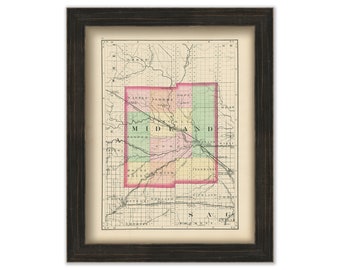 MIDLAND COUNTY, Michigan 1873 Map - Replica or Genuine Original