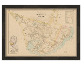 SWANSEA and SOMERSET, Massachusetts 1895 Map - Replica or GENUINE Original