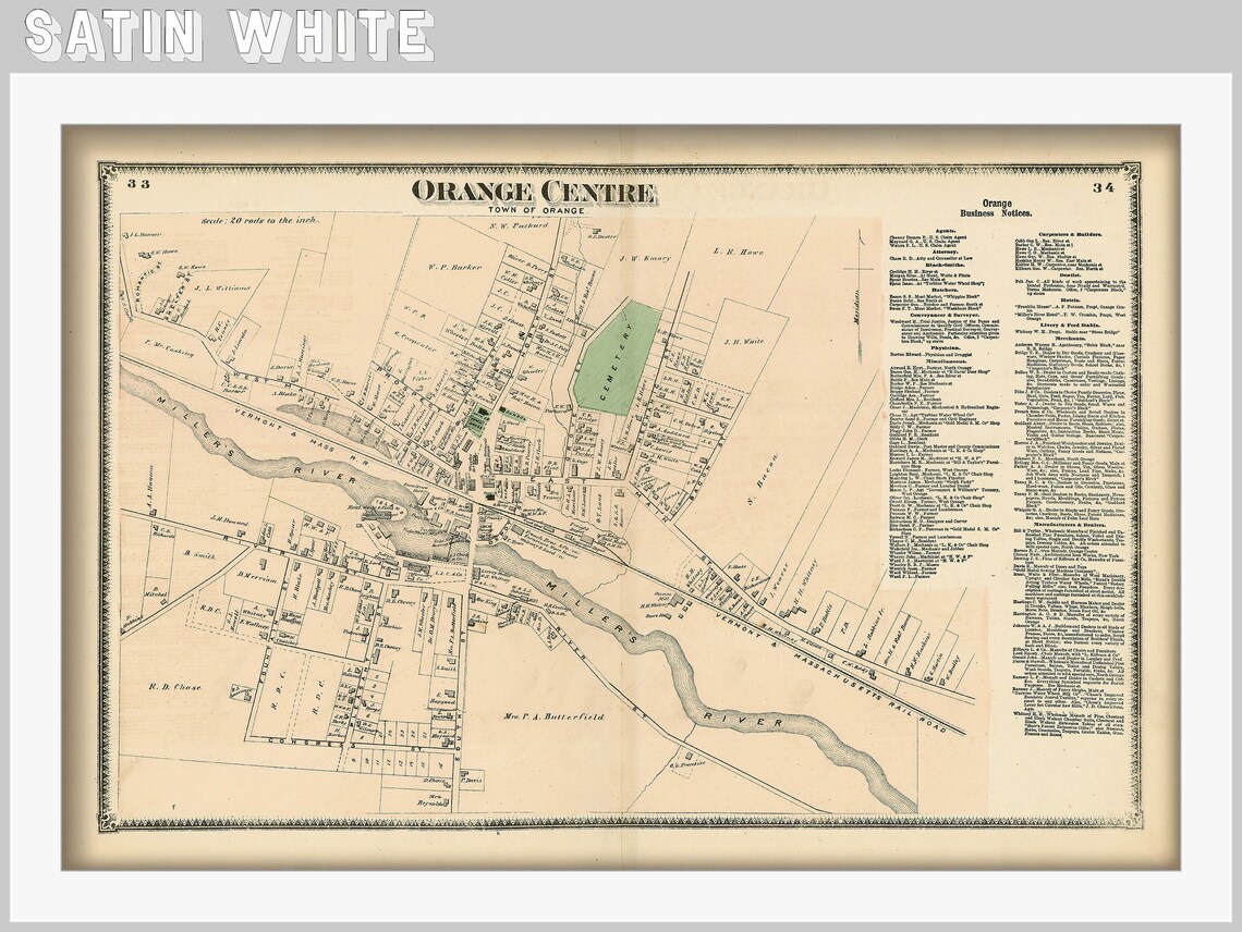 Village of ORANGE Massachusetts 1871 Map Etsy