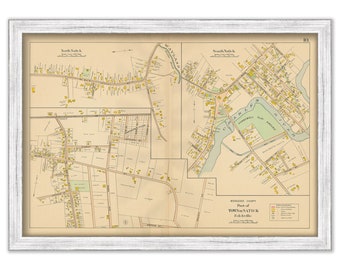 South and North NATICK, Massachusetts 1908 Map - Replica or GENUINE Original