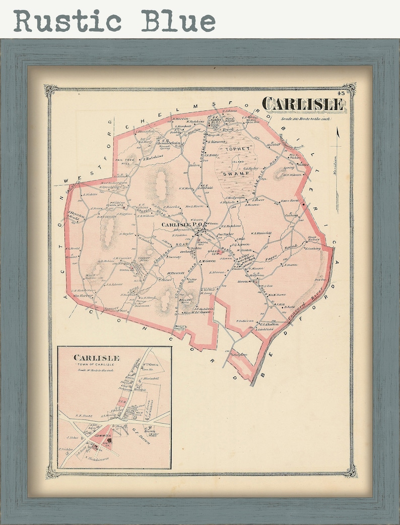 CARLISLE Massachusetts 1875 Map Replica or Genuine ORIGINAL Etsy