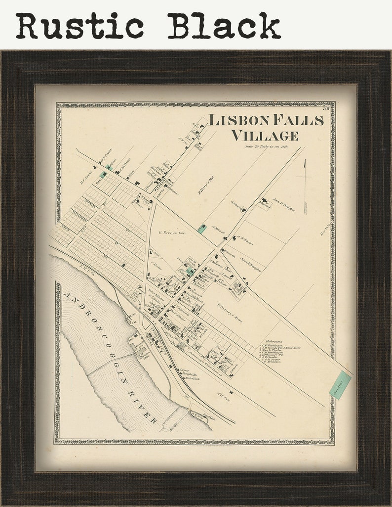 LISBON FALLS Androscoggin County Maine 1873 Map Replica or Etsy