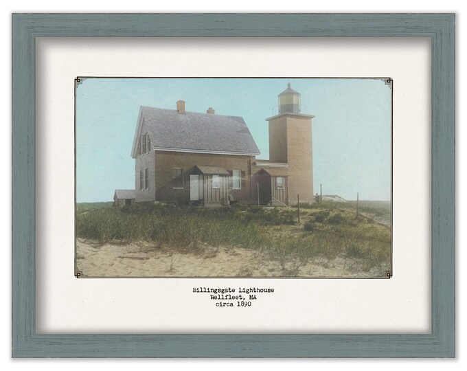 BILLINGSGATE ISLAND LIGHTHOUSE, Wellfleet, Massachusetts  - Colorized Old Photo of the Lighthouse as it was circa 1900