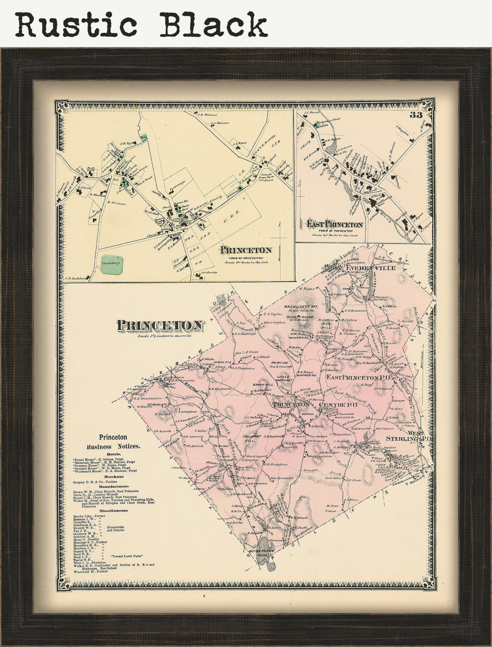 Town of PRINCETON Massachusetts 1870 Map Etsy