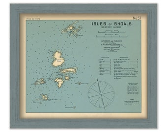ISLE of SHOALS, New Hampshire and Maine 1909 - Nautical Chart by Geo. Eldridge Colored Version