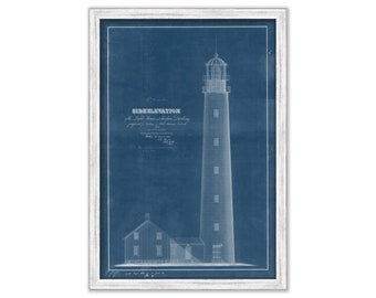 PETIT MANAN LIGHTHOUSE, Maine  - Blueprint Drawing and Plan of the Lighthouse as it was in 1854.