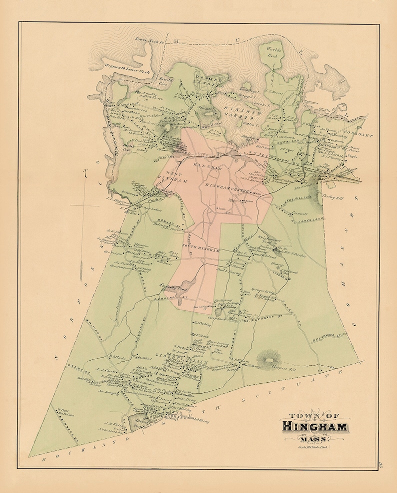 HINGHAM Massachusetts 1879 Map Replica or Genuine ORIGINAL Etsy