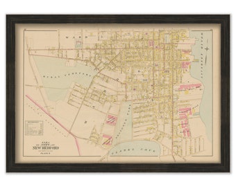 NEW BEDFORD, Massachusetts 1895 Map, Plate 3 - Clarks Cove - Replica or GENUINE Original