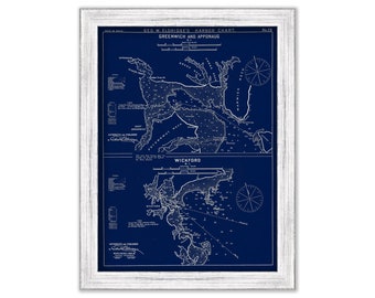 Greenwich, Apponaug, & Wickford, Rhode Island - Blue Print - Nautical Chart by George W. Eldridge 1901
