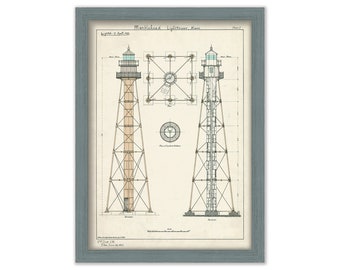 MARBLEHEAD LIGHT TOWER, Massachusetts  - Drawing and Plan of the Lighthouse as it was when Lit on April 17th 1896