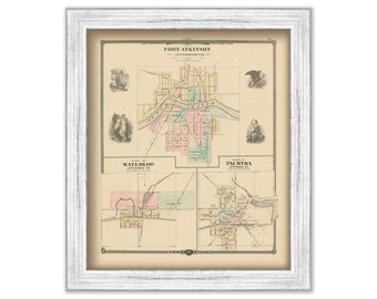 Fort Atkinson, Waterloo and Palmyra, Wisconsin 1878 Map, Replica or Genuine Original