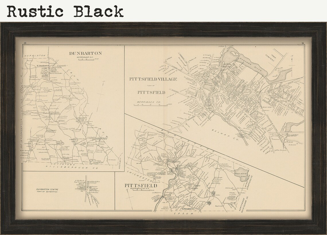 DUNBARTON and PITTSFIELD New Hampshire 1892 Map Replica or Etsy