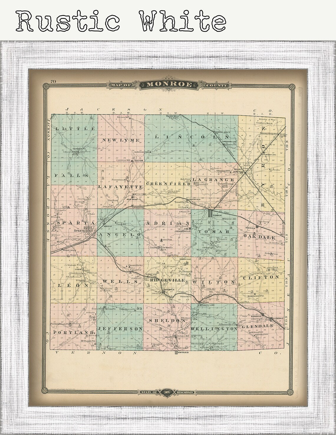 MONROE COUNTY Wisconsin 1878 Map Replica or Genuine Original Etsy