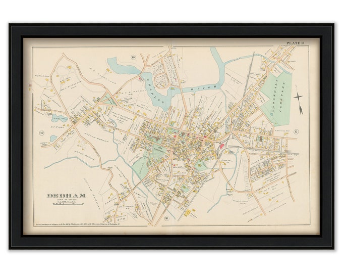 Village of DEDHAM, Massachusetts 1888 Map