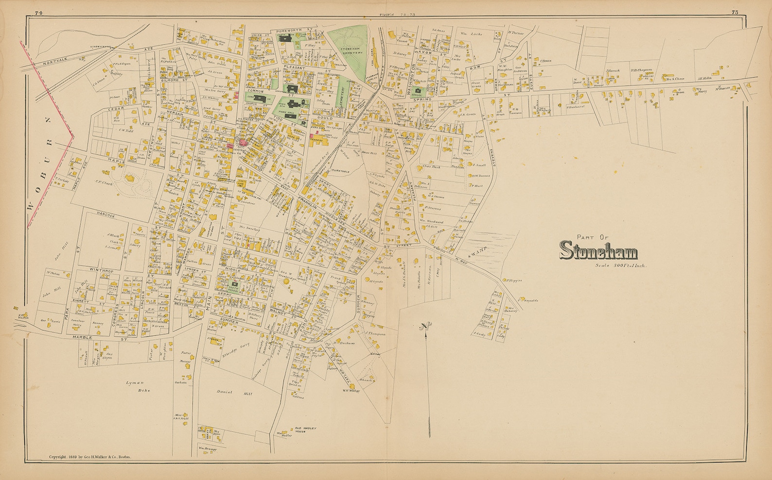 STONEHAM Massachusetts 1889 Map Replica or Genuine ORIGINAL Etsy
